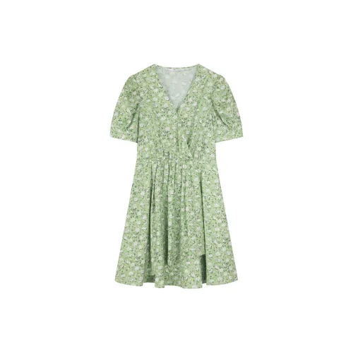 H'S Short-Sleeved Dresses Women's Green Floral Design