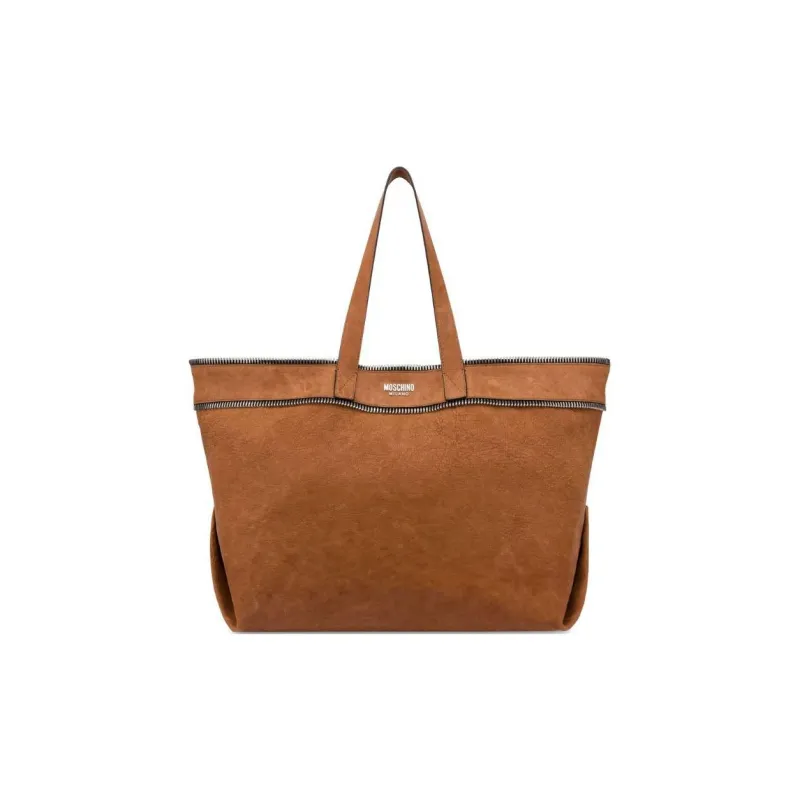 MOSCHINO Decorative zips Leather Tote Bag-0