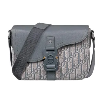 DIOR Oblique Print, Grain Cow Leather Saddle Bag, Messenger Bag, Crossbody Bag, Shoulder Bag Men's Dark Gray