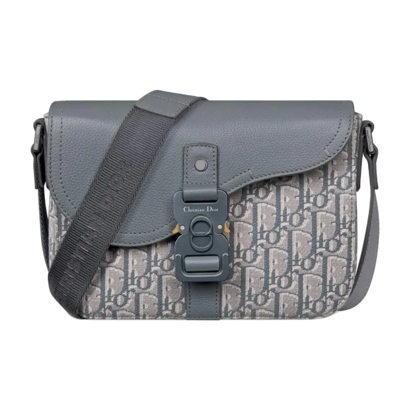DIOR Oblique Print, Grain Cow Leather Saddle Bag, Messenger Bag, Crossbody Bag, Shoulder Bag Men's Dark Gray-0