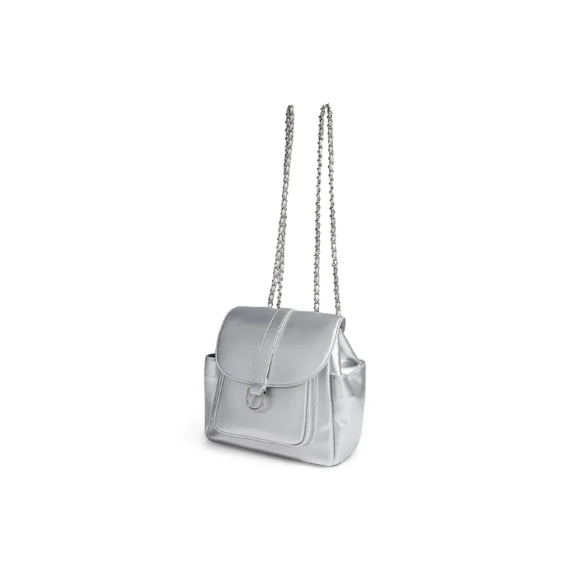 JONBAG Synthetic Leather Backpack Handbag Medium Size Women's Metallic Silver Black-2