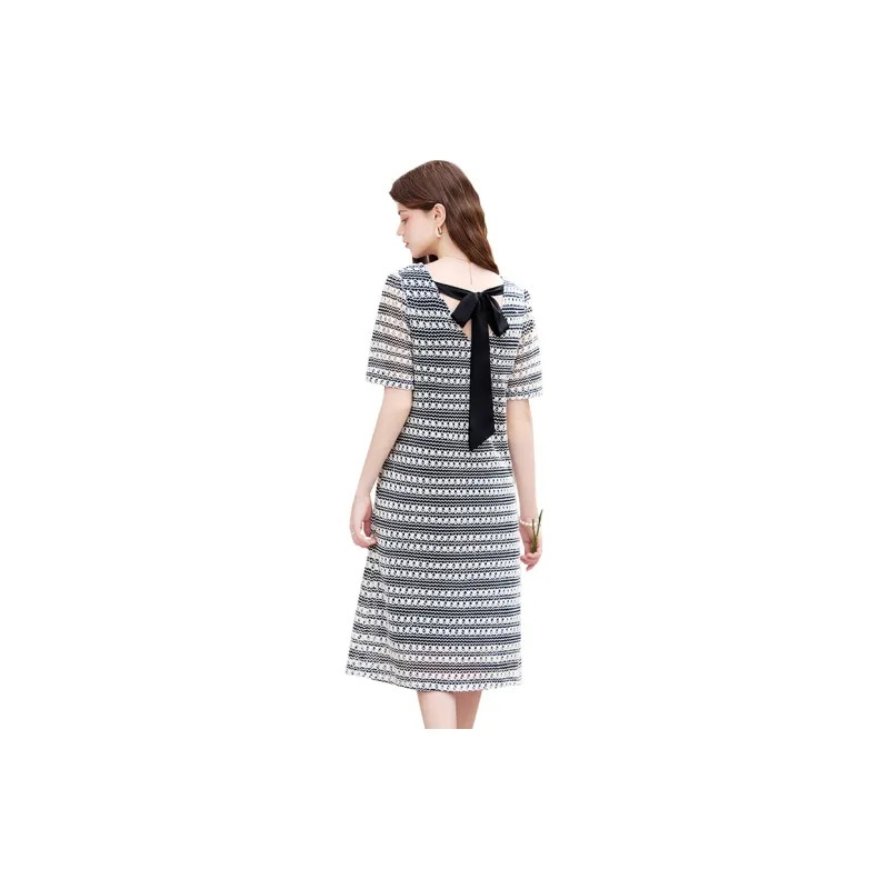 TOUCH Short-Sleeved Dresses Women's Black Beige Stripes-0