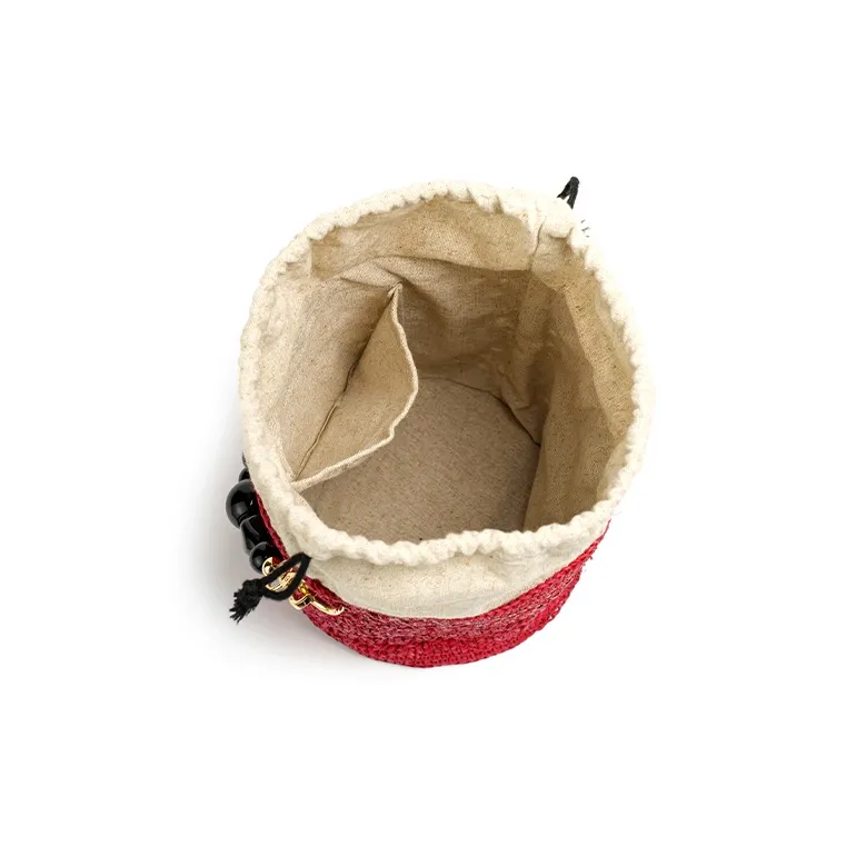 Beau Today Raffia Handbag Medium Size Women's Red-4
