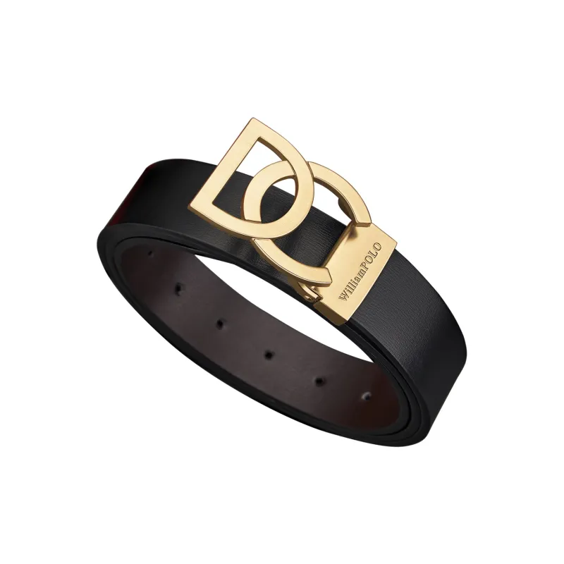 WilliamPOLO Cow Leather Leather Belts Men's Gold 3.4cm Wide-1