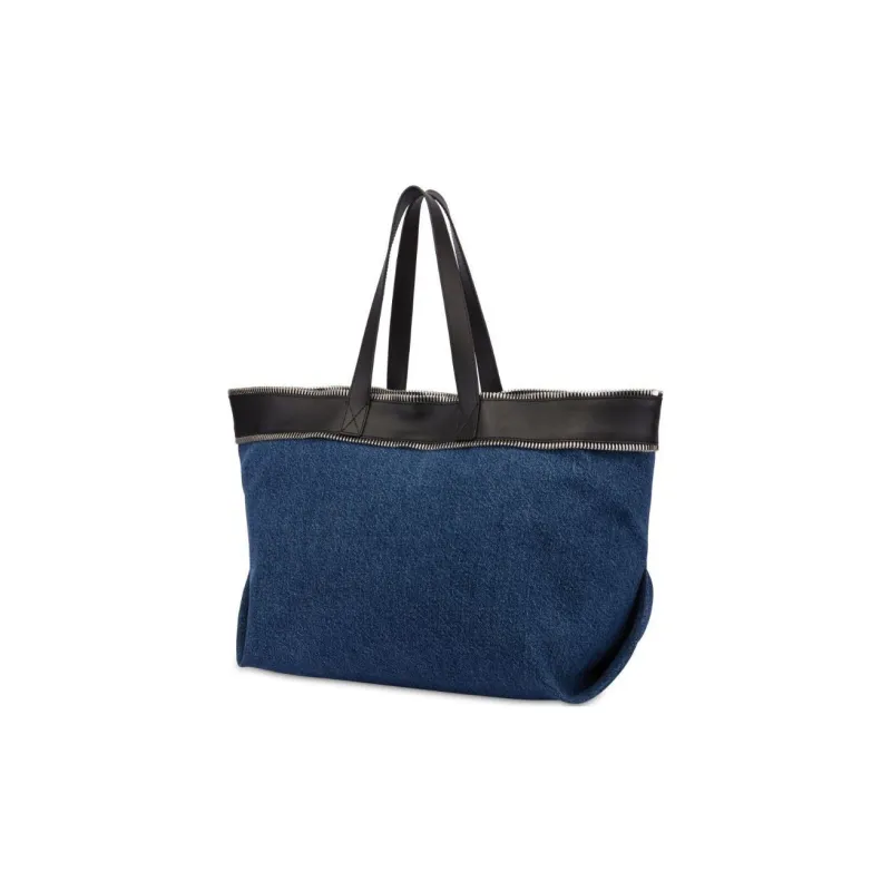 MOSCHINO Zip trim Denim And Leather Tote Bag-2