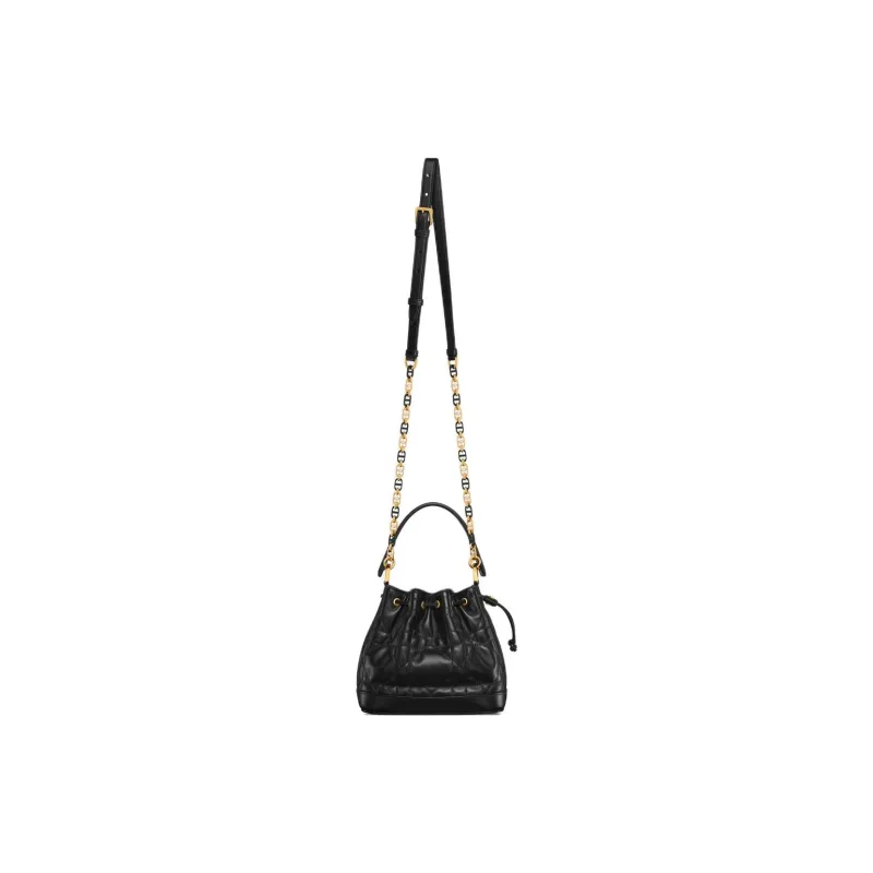DIOR Wicker Pattern Calfskin Bucket Bags Shoulder Bag Crossbody Bag Handbag Small Size Women's Black-2