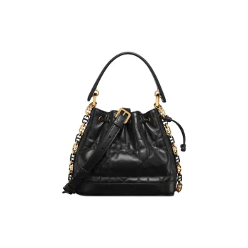 DIOR Wicker Pattern Calfskin Bucket Bags Shoulder Bag Crossbody Bag Handbag Small Size Women's Black