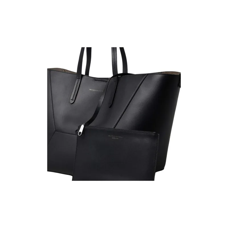 Brunello Cucinelli Calfskin Tote Bag, Shopping Bag, Handbag Women's Black-2