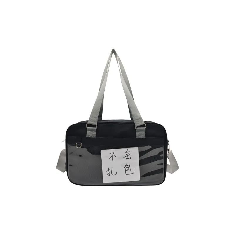 UNITE STAR Oxford Ita Bag Shoulder Bag Medium Size Women's Black/White/Blue-0