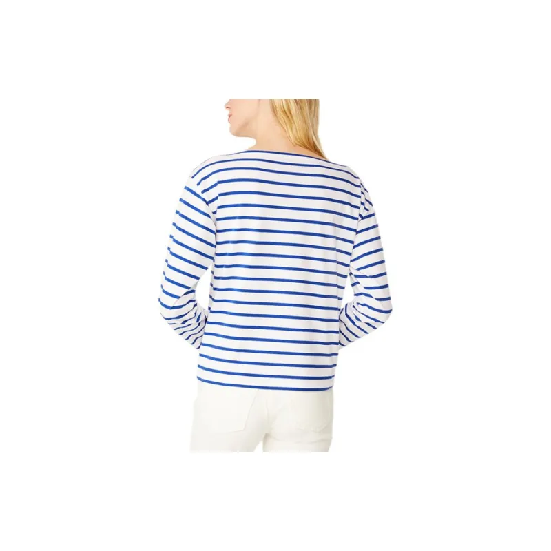 Kate Spade Striped Heart Crew Neck Straight Fit Long Sleeved T Shirt Women's Multicolor-1
