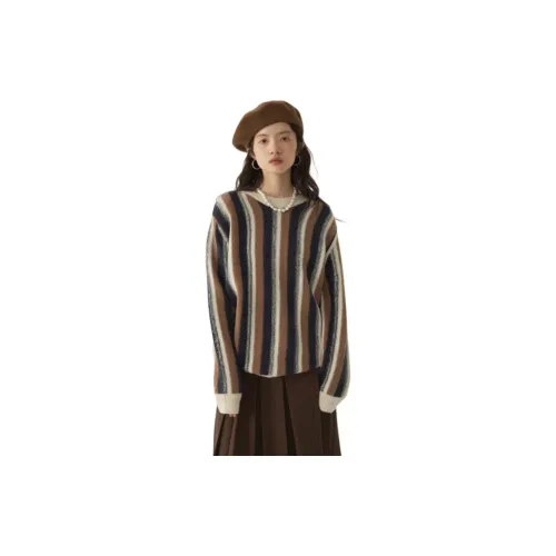 Omont Sweaters Women's Vertical Stripes Color Blocking