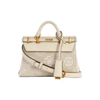GUESS Faux Leather With Canvas Handbag Shoulder Bag Crossbody Bag Mini Women's Gray White
