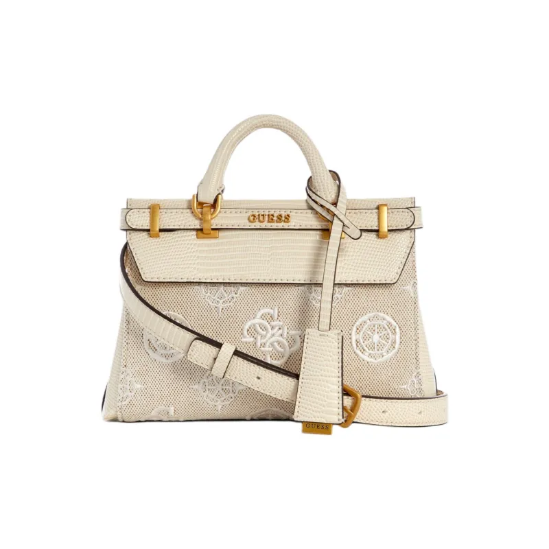 GUESS Faux Leather With Canvas Handbag Shoulder Bag Crossbody Bag Mini Women's Gray White-0