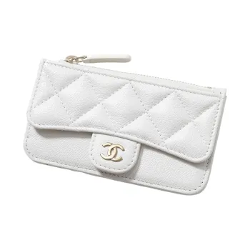CHANEL Leather Wallet, Card Holder Women's White