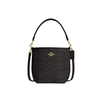 COACH City Iconic Canvas Handbag, Shoulder Bag Trumpets Women's Walnut Wood & Black