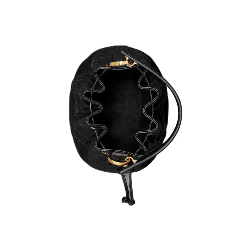 DIOR Wicker Pattern Calfskin Bucket Bags Shoulder Bag Crossbody Bag Handbag Small Size Women's Black-4