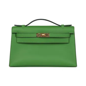HERMES Mini Kelly Swift Leather Kelly Bag Handbags Women's A8 Yuka Ribbon Green