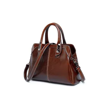 TTaG．baG Waxed Cow Leather Shoulder Bag Women's Coffee/Black