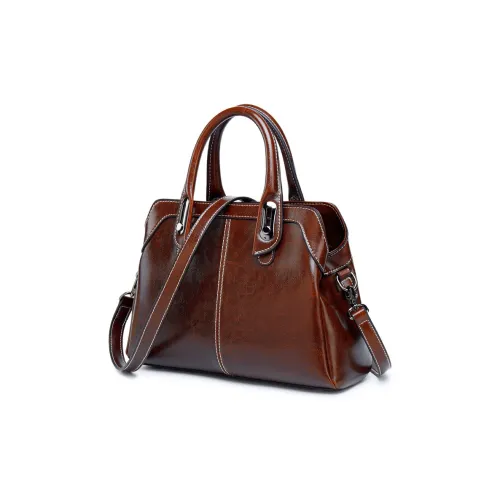 TTaG．baG Waxed Cow Leather Shoulder Bag Women's Coffee/Black
