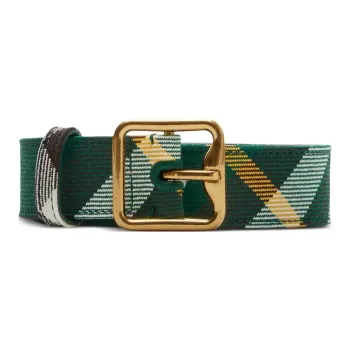Burberry Plaid Style Polyester Leather Belts Women's Green Width 3cm
