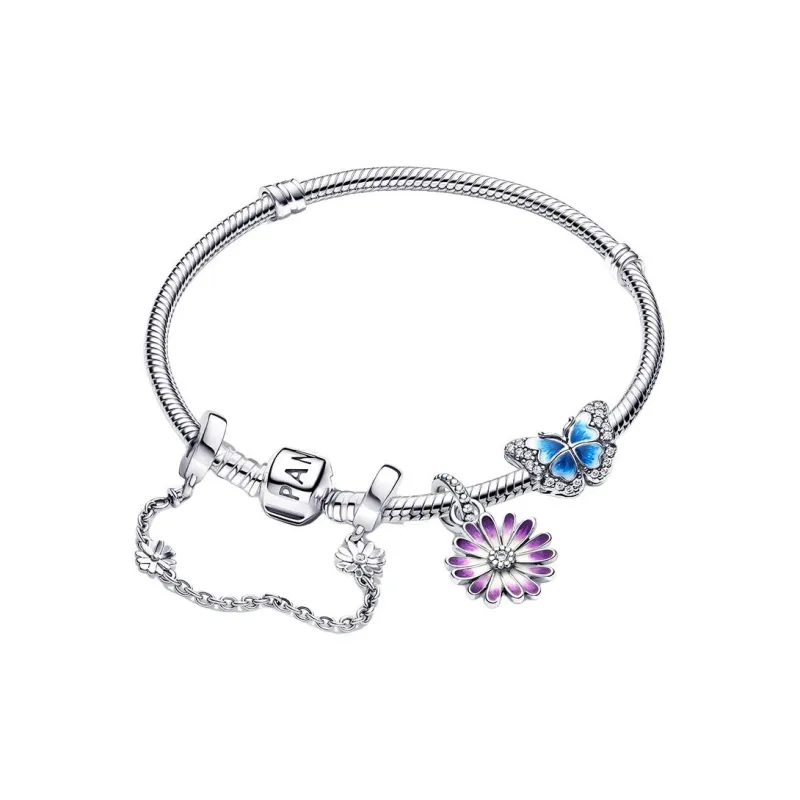 Pandora 925 Sterling Silver Bracelets Women's Butterfly Love Flower/Timeless Heart-0