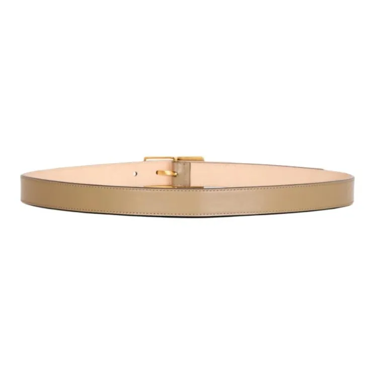 BALMAIN Solid Color Logo Pin Buckle Metal Calf Leather Leather Belts Women's Brown Width: 2.5CM-1
