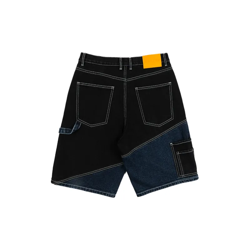 AVENUE&SON Denim Shorts Unisex Blue Black Patchwork-1