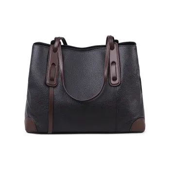 Kevin Cohen Cow Leather With Synthetic Leather Handbag, Shoulder Bag Medium Size Women's Black & Coffee/Black