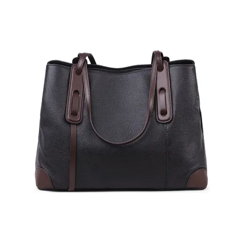 Kevin Cohen Cow Leather With Synthetic Leather Handbag, Shoulder Bag Medium Size Women's Black & Coffee/Black