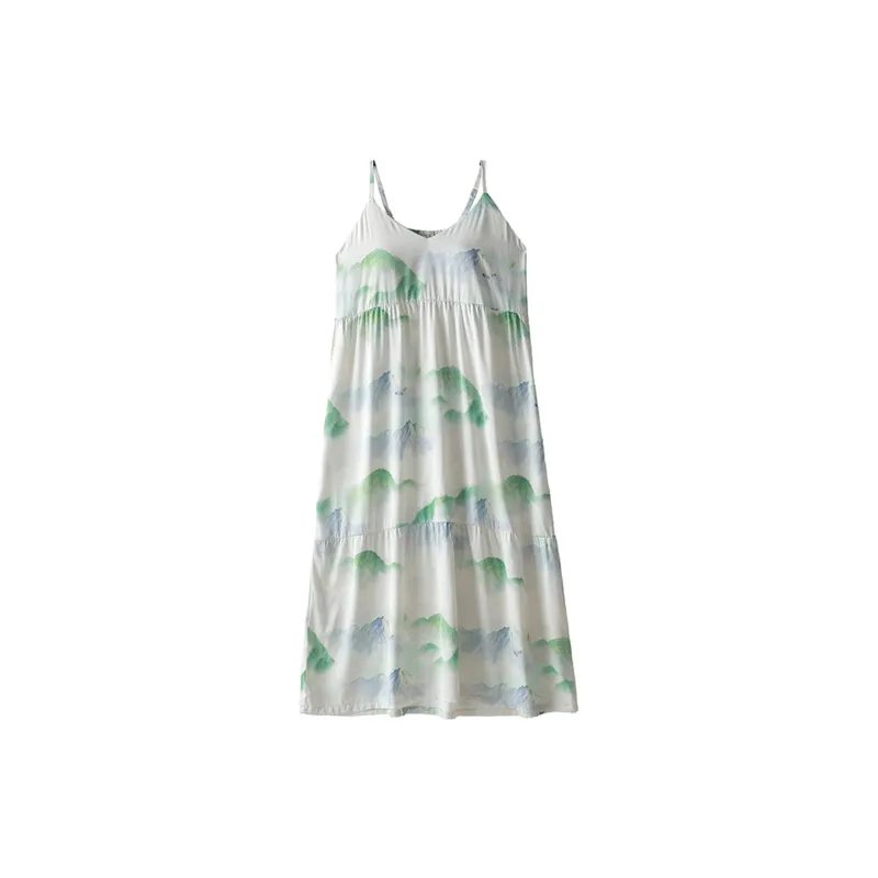 XUANZHITING Nightgown Women's Green White-0