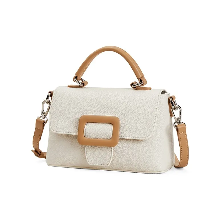 Teenmix Cow Leather With Synthetic Leather Handbag, Shoulder Bag, Crossbody Bag Women's Ecru/Sky Blue-2