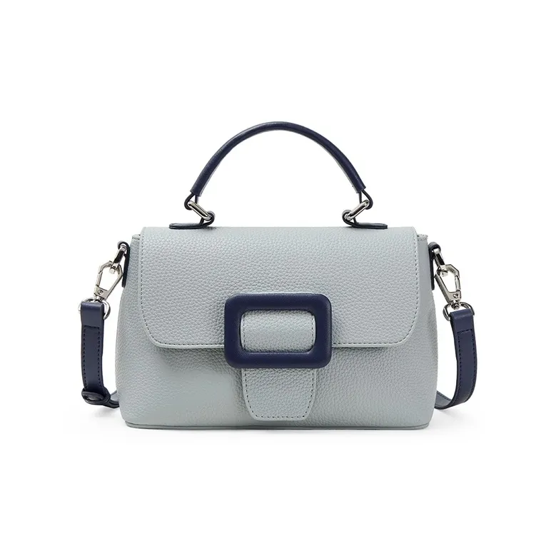 Teenmix Cow Leather With Synthetic Leather Handbag, Shoulder Bag, Crossbody Bag Women's Ecru/Sky Blue-8