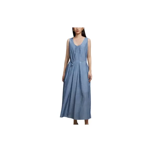 ERDOS Sleeveless Dresses Women's Linen Blue Silk Cotton Habutai