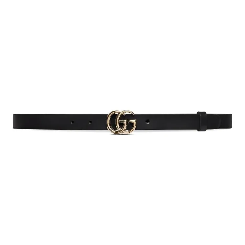 GUCCI Logo Identification Leather Belts Women's Black Width 2CM-0