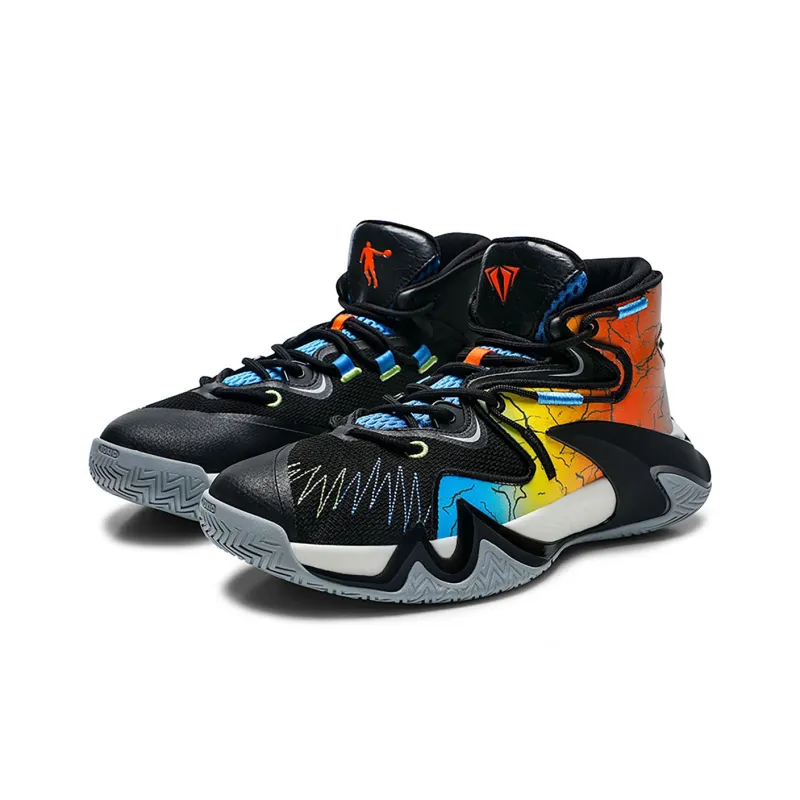 QIAODAN Uh huh Cushioning, Wear Resistant High Top Basketball Shoes Men's Black Blue-1