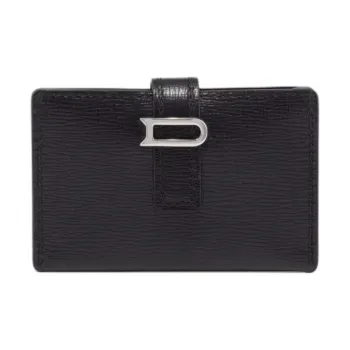 Delvau Opera Calf Grain Cow Leather Card Holder Women's Black