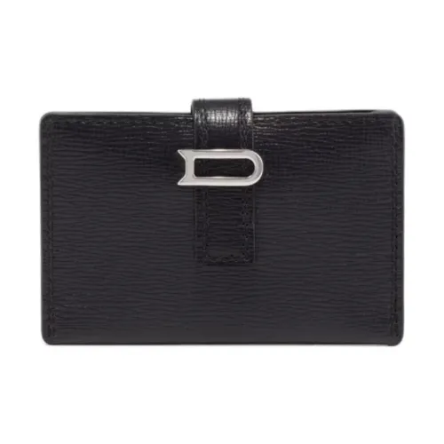 Delvau Opera Calf Grain Cow Leather Card Holder Women's Black