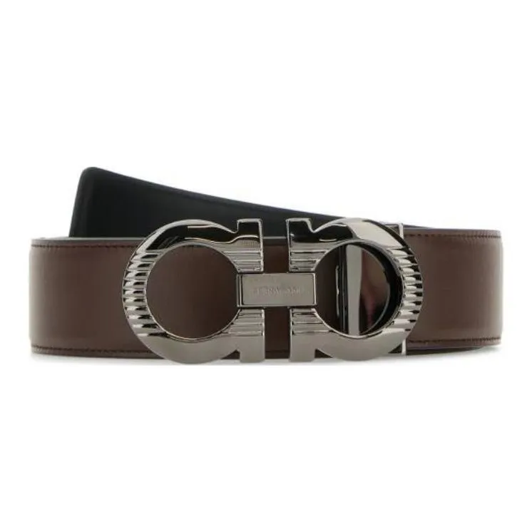 FERRAGAMO Logo, Smooth Buckle Leather Belts Men's Brown-0