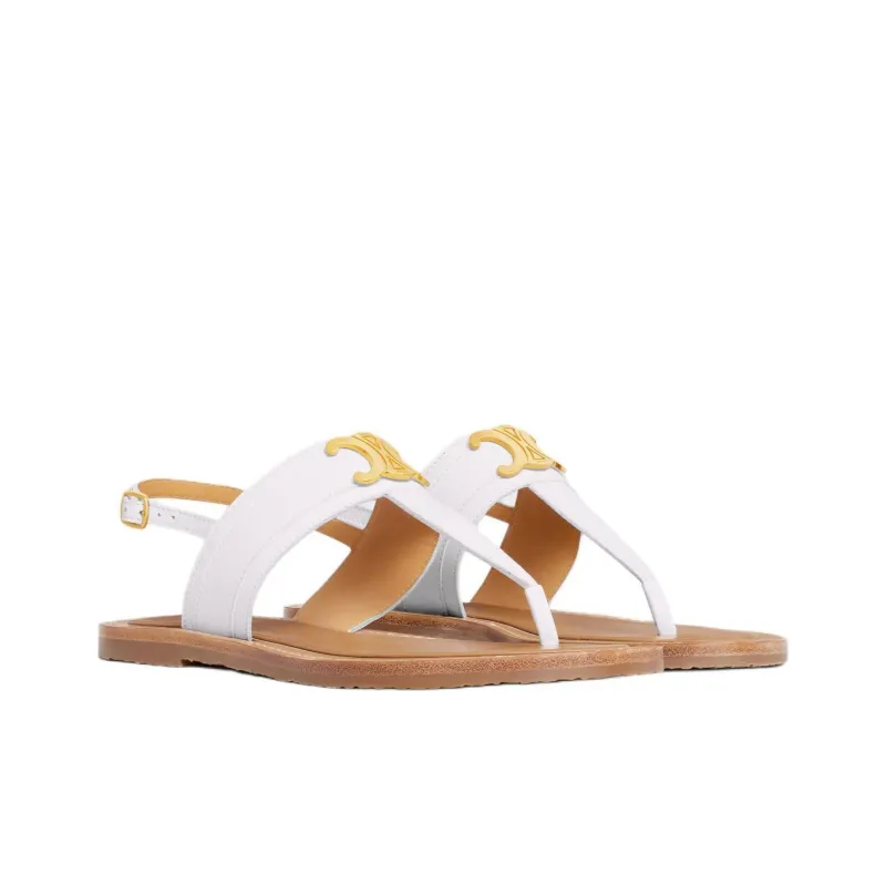 CELINE Lympia Triomphe Strap Sandals Women's White-3