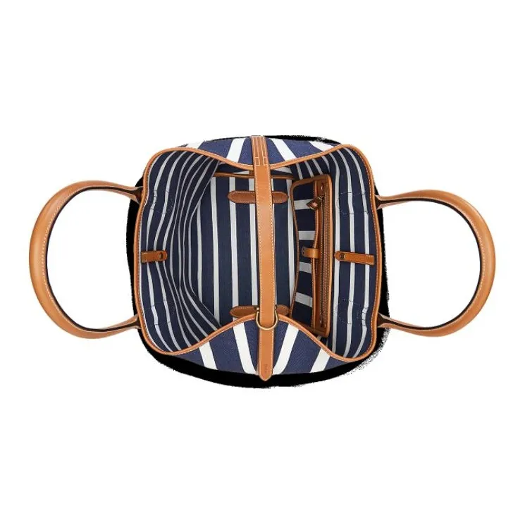 Polo Ralph Lauren Bellport Fabric With Canvas Tote Bag Shopping Bag Handbag Medium Size Women's Dark Blue & White-4