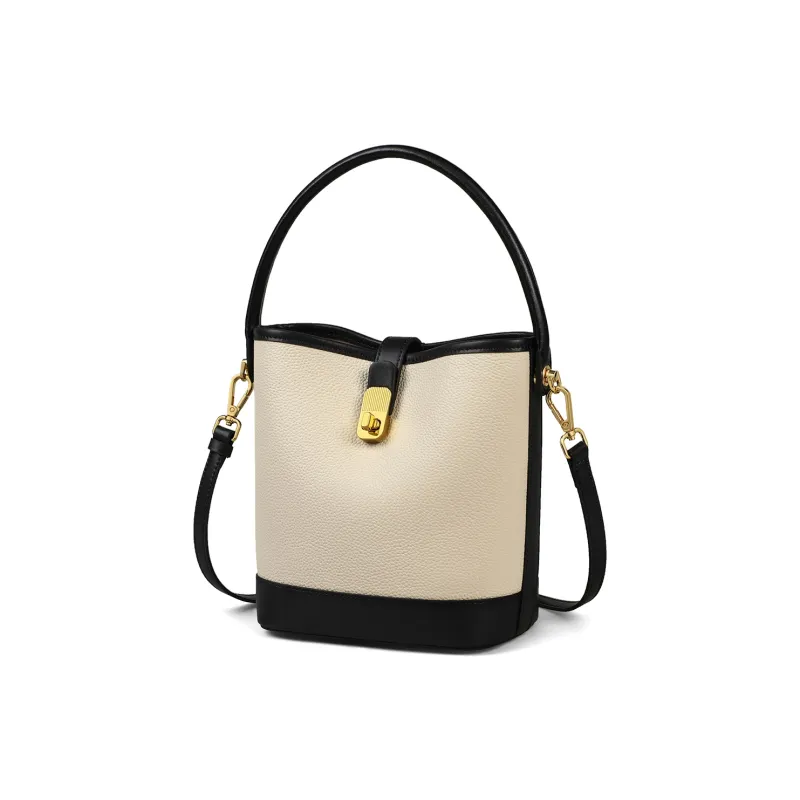 MILLIE'S Cow Leather Patchwork Synthetic Leather Handbags Shoulder Bag Crossbody Bag Regular Women's Black & White-2