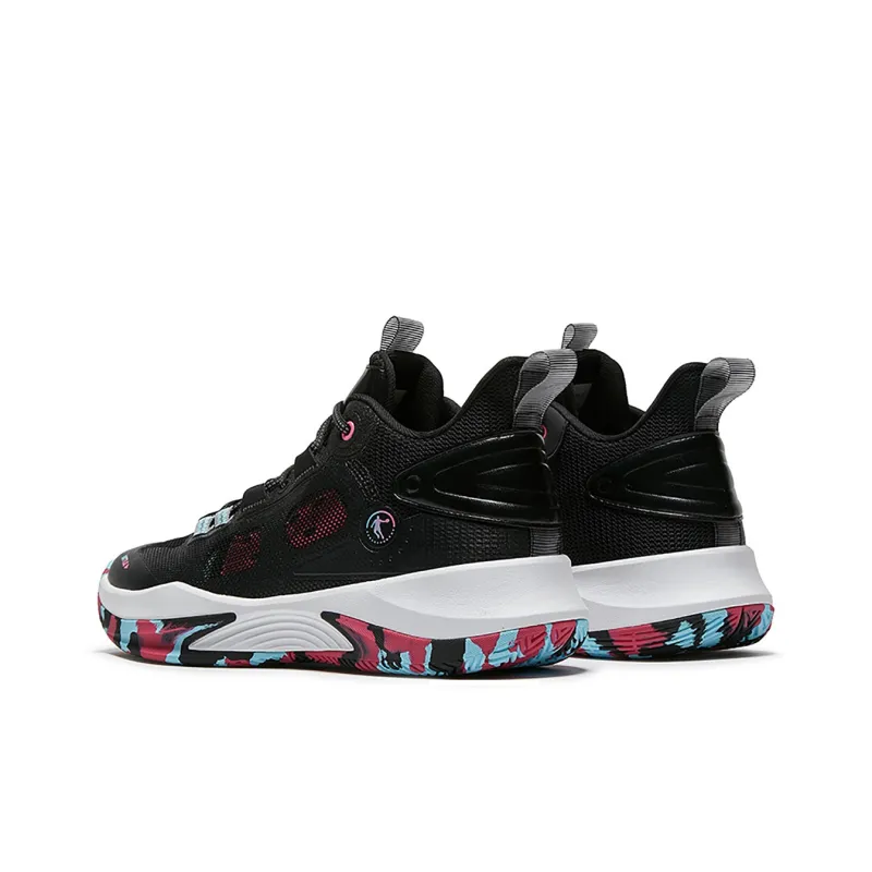 QIAODAN Durable Breathable Mid Top Basketball Shoes Men's Black Pink-3