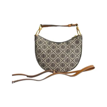 TORY BURCH T Monogram Jacquard Leather Trim Crescent Bag, Shoulder Bag, Crossbody Bag, Handbag Mini Women's Marine Blue