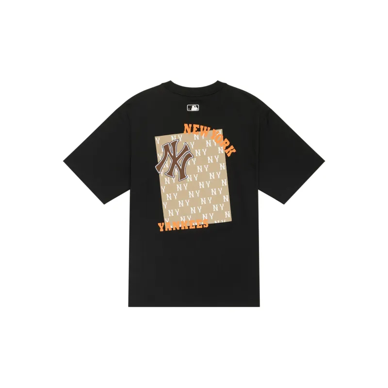 MLB Monogram Crew Neck Short Sleeved T Shirts Classic Large Star Same Style Sun Hat Combination Couple Unisex Black-2