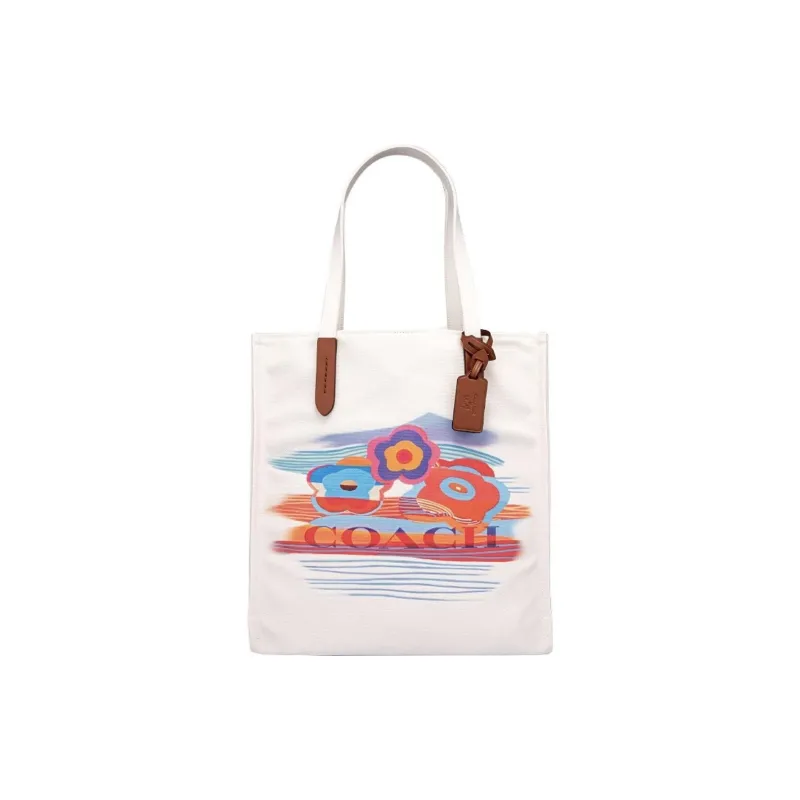 COACH Fabric With Leather Tote Bag, Shopping Bag, Handbag, Shoulder Bag Regular Women's White-0