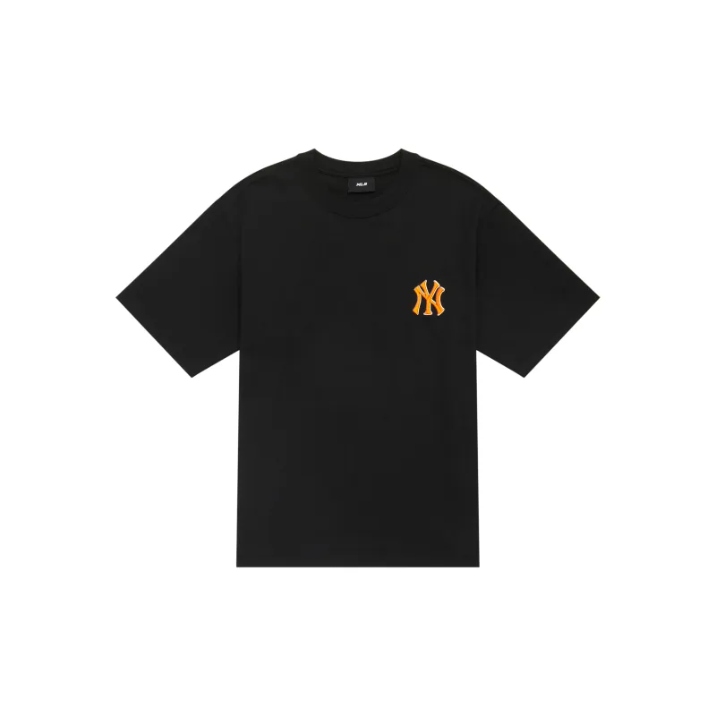 MLB Monogram Crew Neck Short Sleeved T Shirts Classic Large Star Same Style Sun Hat Combination Couple Unisex Black-4