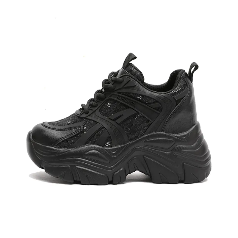 Satchi Height Increasing Low Top Chunky Sneakers Women's Black-0