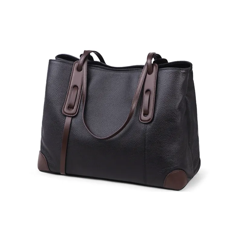 Kevin Cohen Cow Leather With Synthetic Leather Handbag, Shoulder Bag Medium Size Women's Black & Coffee/Black-3