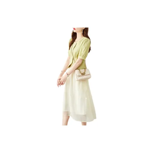 TERRE BLEUE Two Piece Skirt Sets Women's Green+Beige