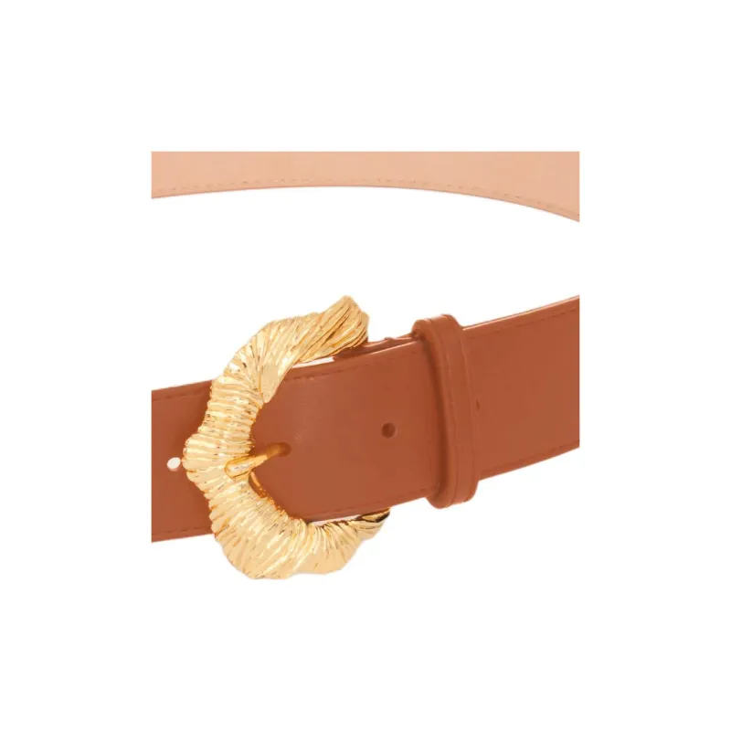 Chloe Floral 'C' Style Pin Buckle Brass Calfskin Leather Belts Women's Brown Width 3.5CM-2